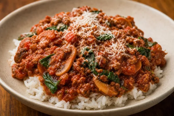 Beef and Tomato Mince with Spinach